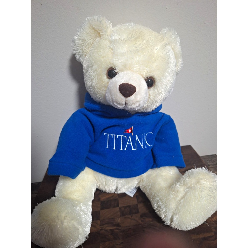 Aurora Titanic White Teddy Bear Blue Fleece Hoodie Sweatshirt Plush Stuffed Toy